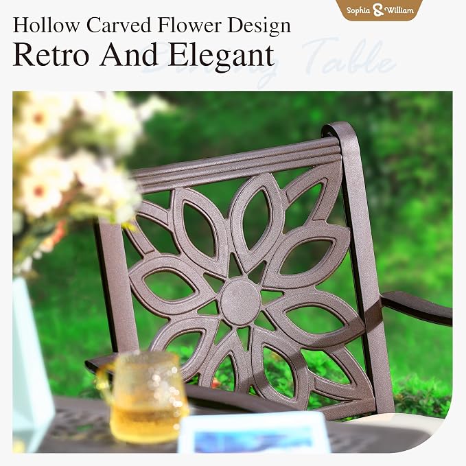 Sophia & William 3 Pieces Cast Aluminum Patio Bar Set, Square Outdoor Bar Table and 2 Swivel Bar Counter Height Chairs Set, Modern Patio Pub Bistro Set with Outdoor Stools