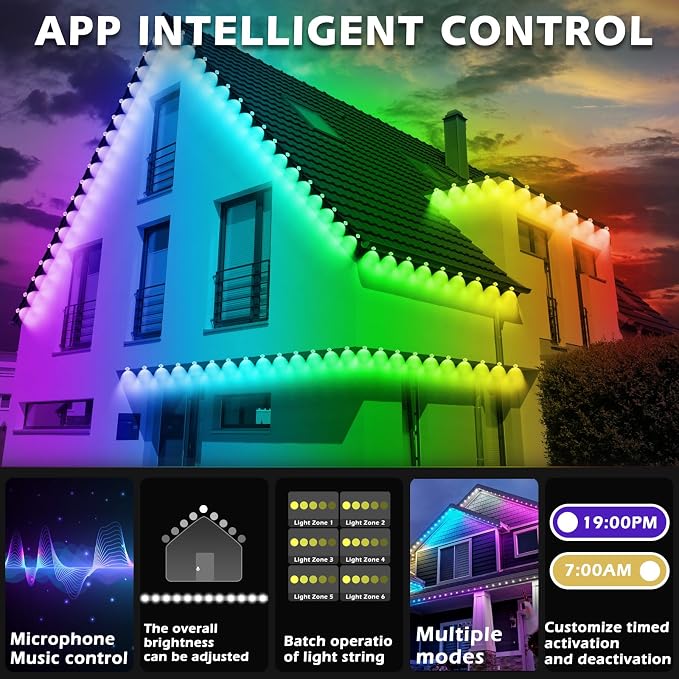 SINLEY 200FT Permanent Outdoor RGB Lights,Waterproof Smart LED Eaves Lights with App/Remote Control,for Christmas and All Holiday Decor,Daily and Accent Lighting,House Roof and Garden Lighting