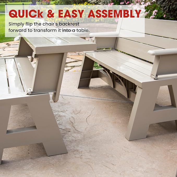 Convert-a-Bench Gen 1 2-in-1 Outdoor Convertible Bench to Picnic Table | Space-Saving, Weather-Resistant Patio Furniture for Yard, Deck, Garden | Easy Assembly & Durable - 1 Bench/Order, Driftwood