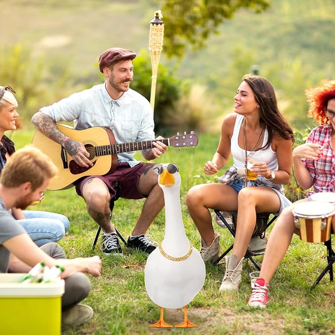 Shyyween Chain Collar and Sunglasses Porch Goose Outfits for Plastic Goose 23"/ 17'' Lawn Geese Statue Sunglasses Collar for Garden Geese Retro Pet Cosplay Party Yard(Gold,Rhinestone)