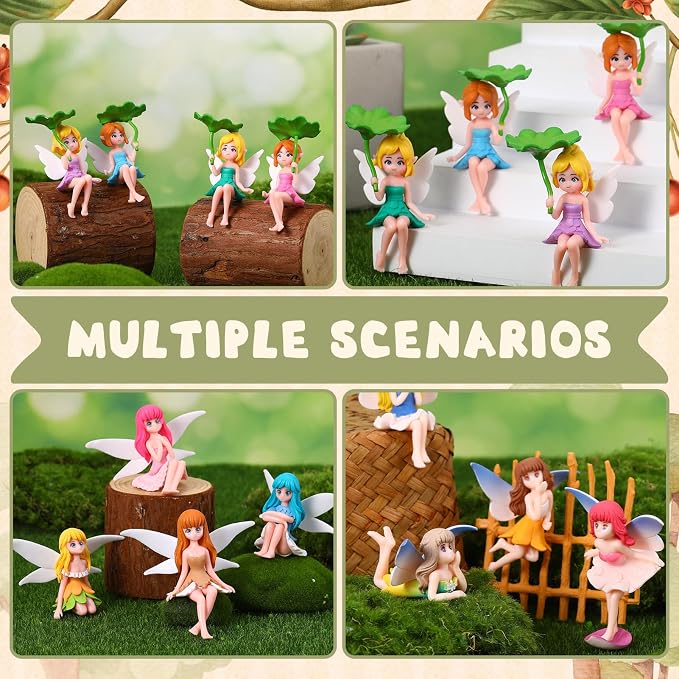 14Pcs Mini Fairy Garden Figurines Set | Miniature Tree Stakes Mini Fairy Figures with Fairy Garden Decor Cake Topper Landscapes DIY Terrarium Dollhouse Desk Decor
