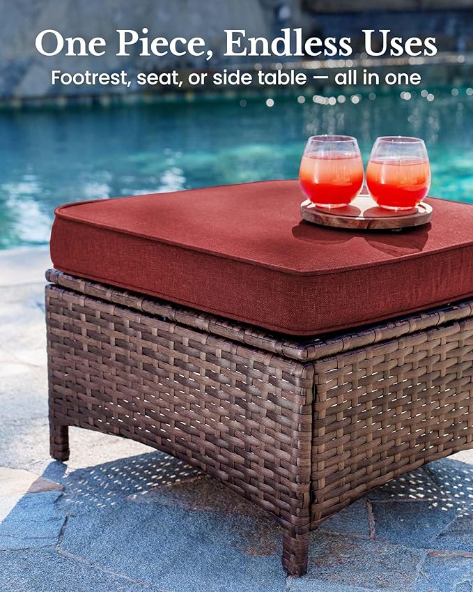 HILLGA 6-Piece Luxury Patio Furniture Set with 6" Thick Cushions, Weather-Resistant Wicker High Back Swivel Rocker Chairs, Senior-Friendly Outdoor Loveseat Set for Deck and Poolside, Burgundy(V2)