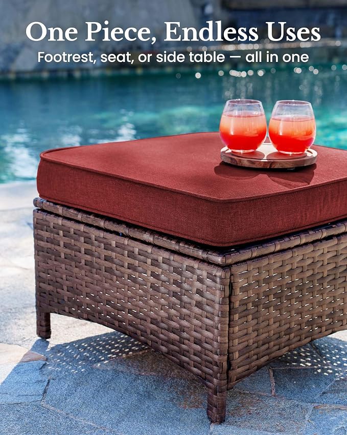 HILLGA 5-Piece Luxury Patio Furniture Set with 6" Thick Cushions, Weather-Resistant Wicker High Back Swivel Rocker Chairs, Senior-Friendly Conversation Set for Small Porch and Deck, Burgundy(V2)