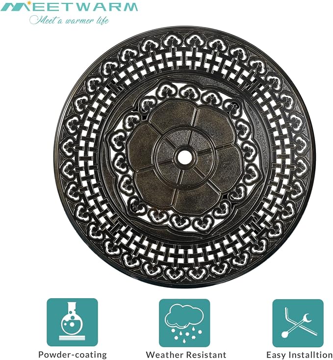 MEETWARM 5-Piece Outdoor Patio Dining Set, All-Weather Cast Aluminum Patio Conversation Set with 4 Cushions Swivel Rocker Chairs for Backyard Garden Deck and 38.5" Round Table, 2.2" Umbrella Hole
