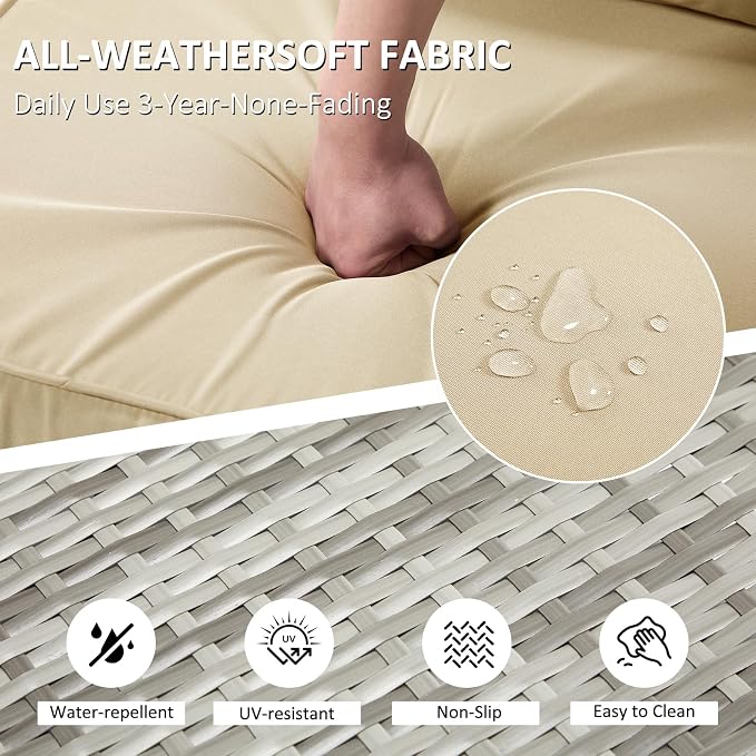ANJ Outdoor Wicker Patio Chairs Set of 2, Modular Armless Patio Seating with Thick Cushions, All-Weather Rattan Conversation Chair Set for Porch, Balcony, Garden, Backyard, Light Grey Wicker-Camel