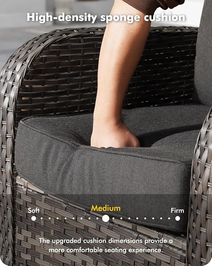 CAODOC 8-Piece Wicker Patio Furniture Set, All-Weather Rattan Conversation Bistro Loveseat Chair and Patio Rockers Set for Backyard, Balcony and Deck with Soft Cushions and Metal Table(Black)