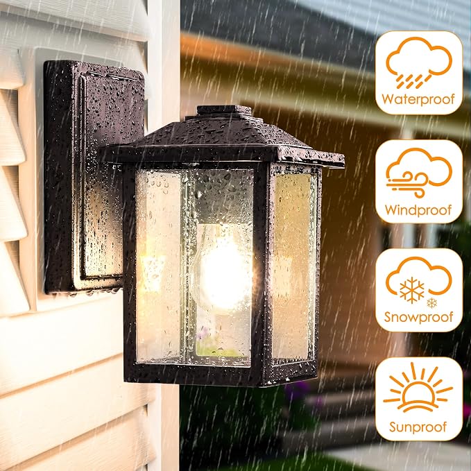 MATAMEYE Outdoor Wall Light Fixture, Exterior Waterproof Porch Lighting | Dark Chocolate Patio Wall Lantern, Anti-Rust, Clear Glass, E26 Socket, Wall Mount Sconce Lighting, Outside Front Door Light