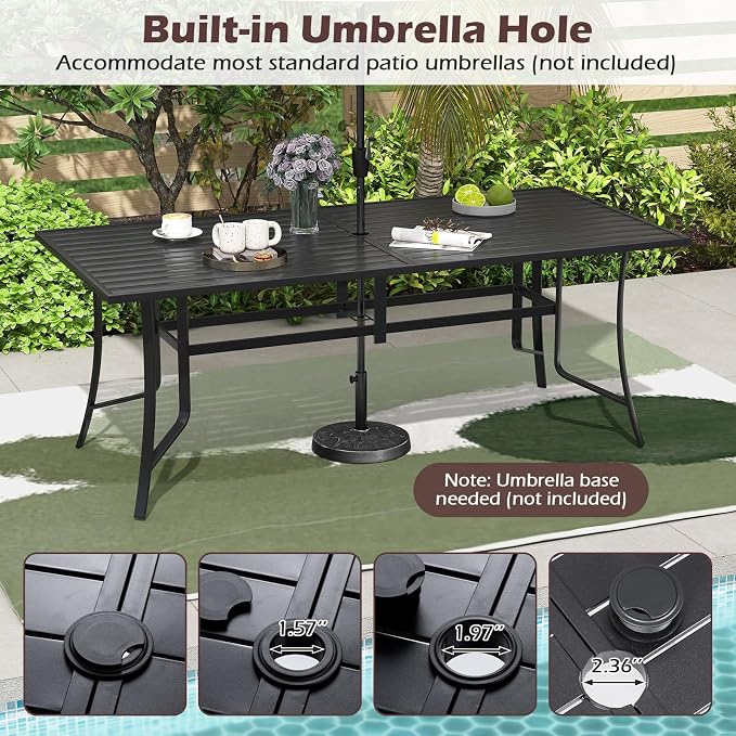 Tangkula 9 Pieces Patio Dining Set for 8, Outdoor Rectangular Table and Stackable Chairs with Umbrella Hole, Outside Furniture Set for Backyard, Garden and Deck (Black)