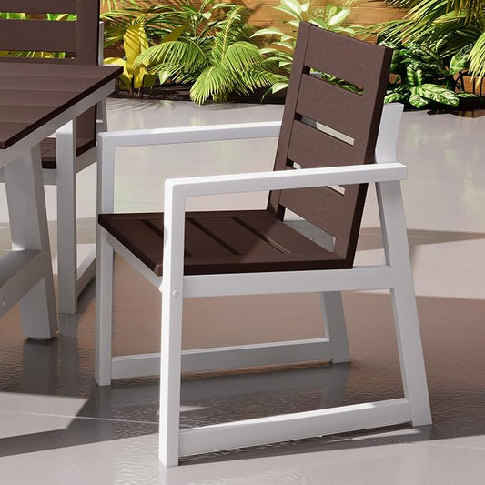 Costaelm Stinson HDPE Plastic Outdoor Patio Dining Arm Chair, Dark Brown