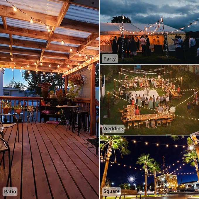 LED G40 Outdoor String Lights Patio Lights 109FT with 104 LED Shatterproof Bulbs, Weatherproof Commercial Hanging Lights for Backyard Bistro Pergola Party Decor, E12 Socket Base, 2200K, Black