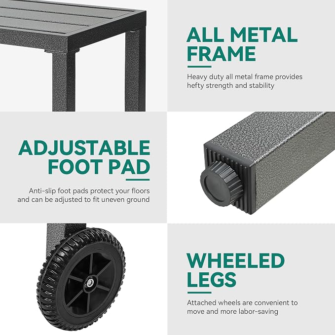 YITAHOME Outdoor Bar Table with Wheels, 55" Metal Patio Bar Height Table, Narrow Rectangle Console Table for Balcony Garden Poolside, Silver Bottom Texture