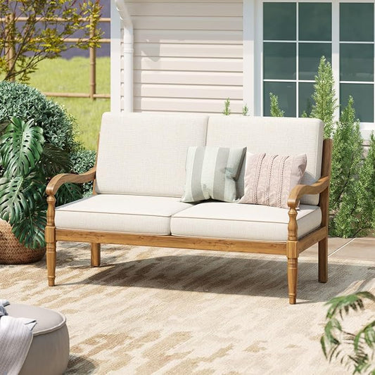 Patio Furniture Set-Loveseat, Outdoor Sectional Furniture with Armrests and Thick Washable Cushions, All-Weather Patio Conversation Set for Backyard, Garden and Poolside, Beige(Series F)
