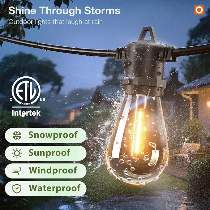 addlon 100FT Outdoor String Lights LED with Remote Dimmable Waterproof | Timer & 3 Lighting Modes, Shatterproof Edison Bulbs, Connectable Hanging Strand for Patio Outside Backyard Porch Party Décor