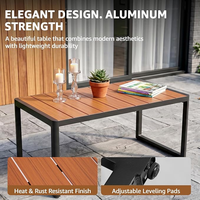 NATURAL EXPRESSIONS Aluminum Patio Furniture Set, Outdoor Patio Conversation Sets with Fauxwood Arm & Tabletop, 6" Olefin Cushions, Oversized Patio Sectional Furniture for Porch, Yard, Balcony, Deck