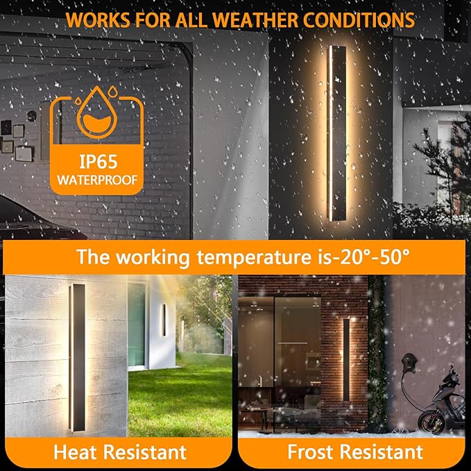 AioTio Modern Outdoor Wall Light, 47inch Exterior Lighting Fixture Wall Mount,Black IP65 Waterproof Porch Lights Wall Sconce,3000K Long LED Linear Outside Lighting for Garage, House,Front Door