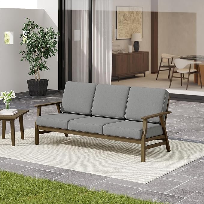4 Pieces Patio Furniture Sets, Teak Wood Outdoor Sectional Furniture with Coffee Table, 5 Seats Patio Sofa Couch Conversation Set for Backyard Deck - Gray