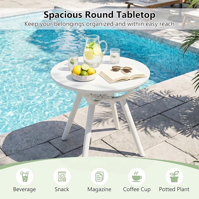 Tangkula Outdoor Side Table, 20" Round Patio Bistro Table, Outside Accent Coffee Table for Poolside, Balcony, Garden, Porch, Lawn (1 Pack,Off-White)