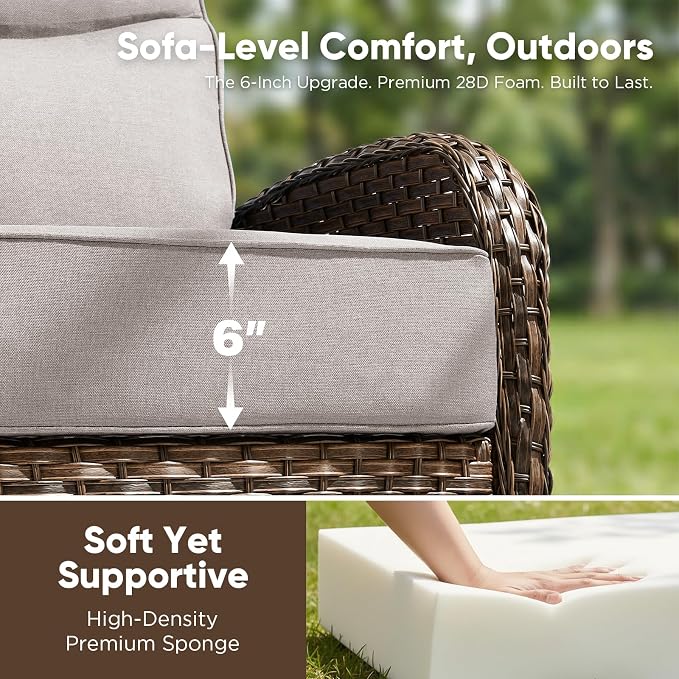 HUMMUH 4PCS Outdoor Swivel Rocker Patio Chairs with 6-inch Thick Cushion, Luxury High Back Patio Furniture Set,Wicker Conversation Set for Deck Yard and Poolside