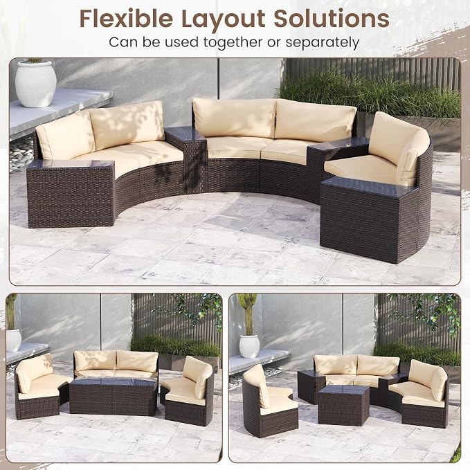 COSTWAY 7 Pieces Patio Furniture Set, Rattan Wicker Sectional Loveseat with Thick Cushions and Side Tables, Outdoor Patio Conversation Set for Backyard, Poolside, Porch, Balcony, Deck