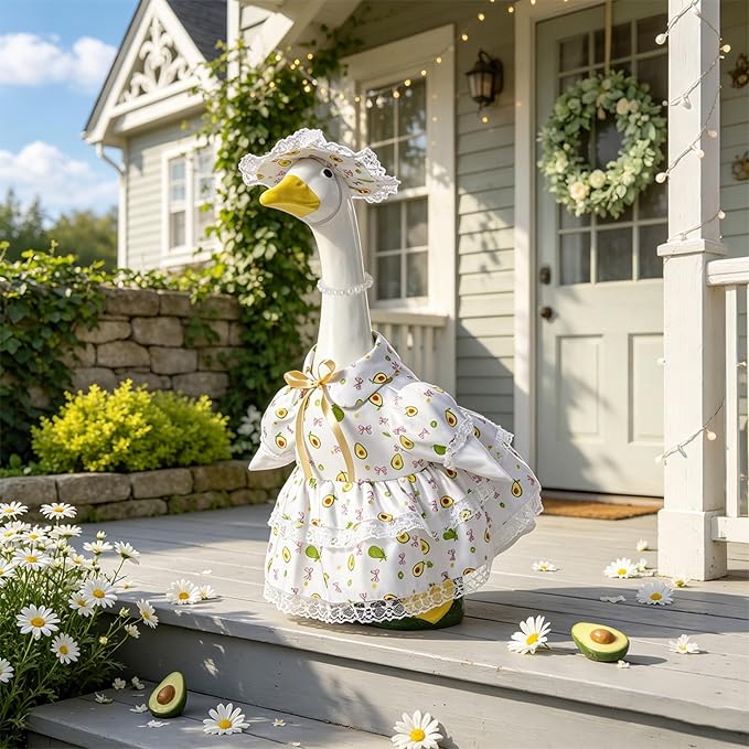 Porch Goose Outfit Flower with Pearl Necklace and Sunflower Hat for 23" Large Statue,Porch Goose Clothes for Outdoor Patio Yard Garden Holiday Decor