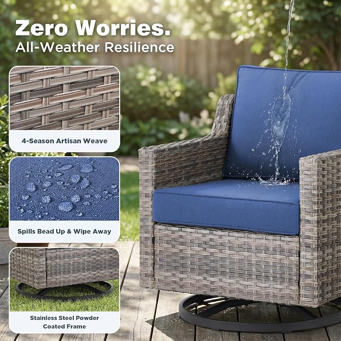 Belord Patio Chairs Set of 2, Outdoor Wicker Chairs for Deck Porch Garden, 2 Piece Luxury Patio Furniture Set, Blue