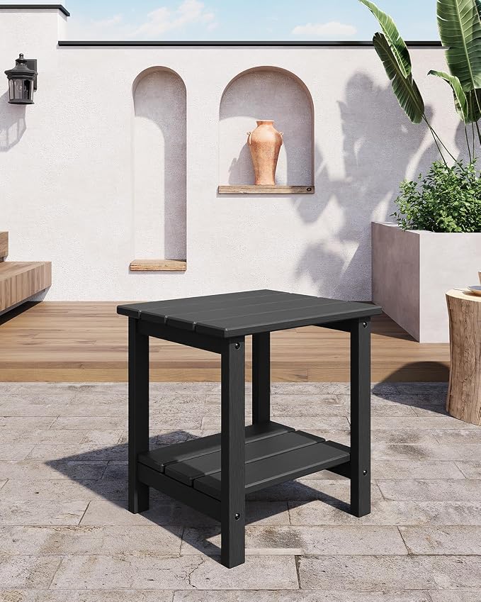 Takywep Adirondack Outdoor Side Table 18 x 15 in, HDPE 2-Tier Patio Side Table, All-Weather End Table for Patio, Pool Deck, Indoor & Backyard, Gray