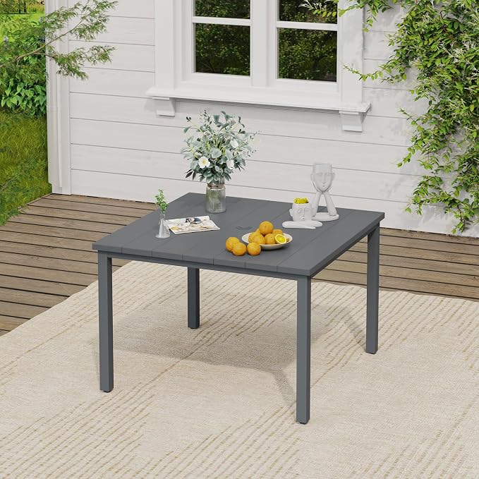VICLLAX Patio Dining Set, 40.2" Dark Grey Table & 4 Chairs with Grey Cushion