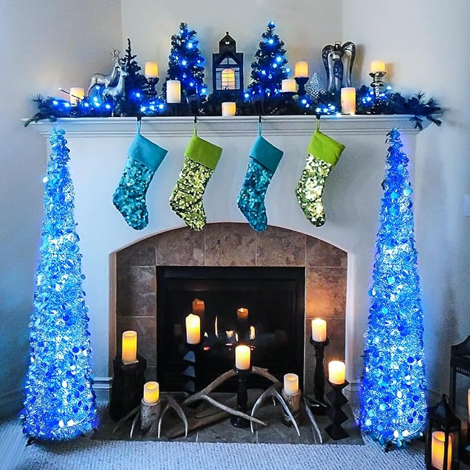 JMEXSUSS 91.5ft Connectable 250 LED Blue Christmas String Lights Indoor | Christmas Lights Outdoor Waterproof, 8 Modes Blue Christmas String Light for Party Garden Tree Halloween Decoration
