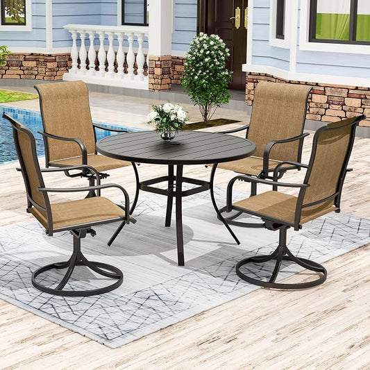 Anmutig 5 Piece Outdoor Patio Dining Set, 4 Swivel Rocking Patio Chairs & 41" Round Dining Table Outdoor Furniture for Backyard Bistro Garden Poolside, Brown