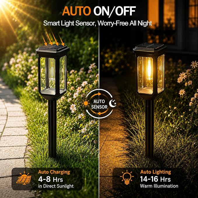 Tenmiro Solar Pathway Lights Outdoor 8 Pack, Bright Solar Garden Lights | IP65 Waterproof Shatterproof, Auto On/Off Landscape Lighting for Yard Lawn Patio Walkway Driveway Decor 3000K