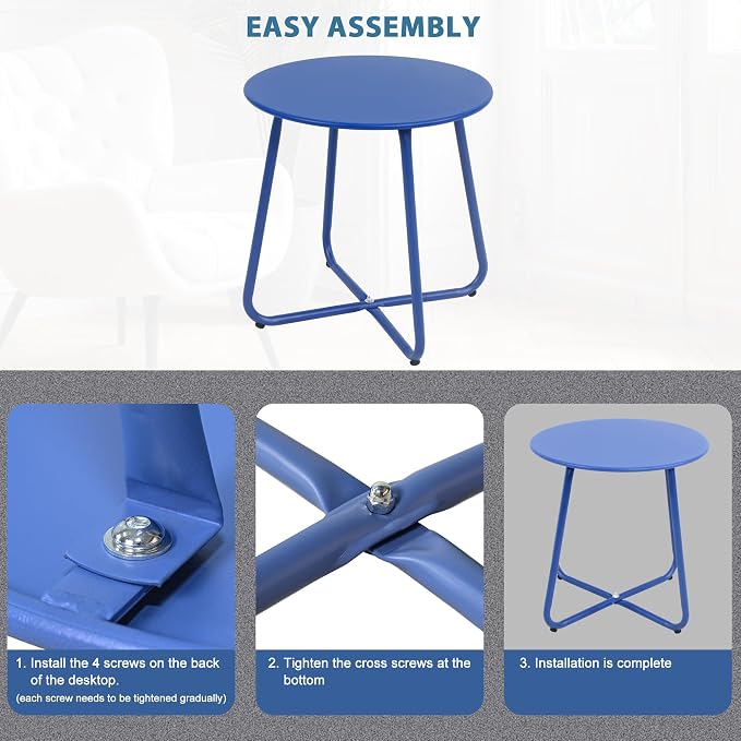 EortheX Small Round Metal Coffee Side Birstro Table – Sturdy & Weather-Resistant Accent Table for Patio, Balcony Indoor Outdoor Use - Metal Midnight Blue