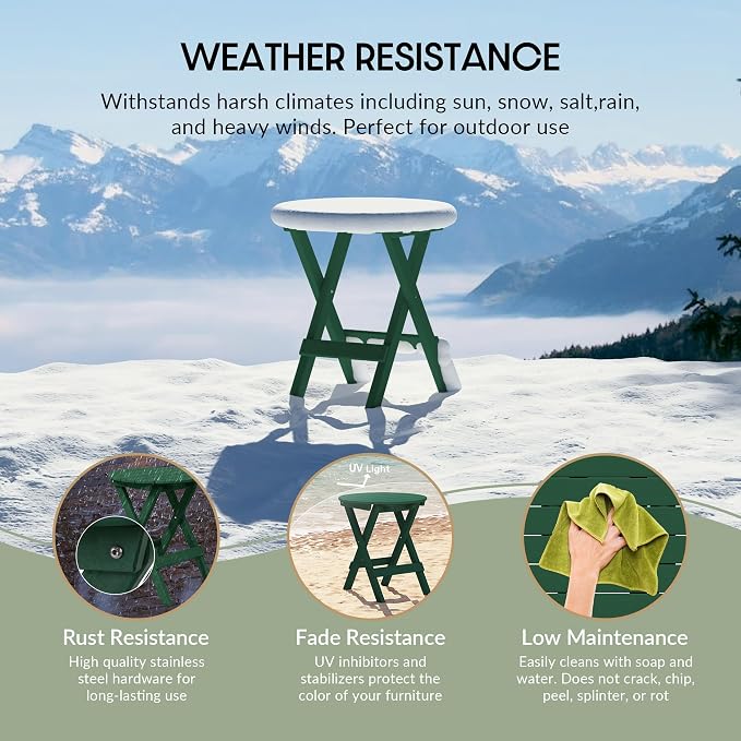 WestinTrends Malibu HDPE Outdoor 24.5 Inch Round Portable Folding Patio Dining Table, Dark Green