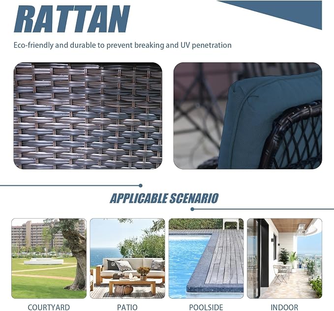 Outdoor Swivel Rocker Patio Chairs with Cushions，Outdoor Swivel Rocking Chairs Set of 2 with Rattan Side Table，360 Degree Swivel Seat Patio Furniture Set for Outside Porch Deck，3 Pieces