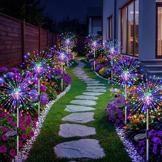 btfarm 8 Pack Solar Garden Lights Outdoor, 8 Modes Firework Lights Outside | 120LED, Waterproof Fairy Twinkle Light Solar Powered for Yard Christmas Pathway Lawn Pool Patio Decorative, Multicolor
