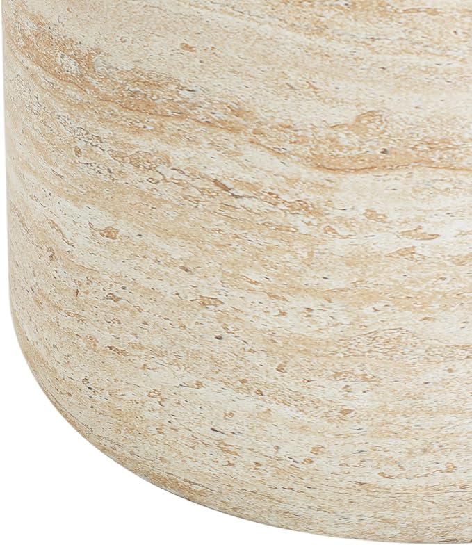 Outdoor Side Table Faux Marble End Table Travertine End Tables Concrete Side Tables Faux Stone Small Coffee Tables for Patio, Garden Stool Plant Stand for Porch Backyard, 15.5"*16" Cylindrical Beige