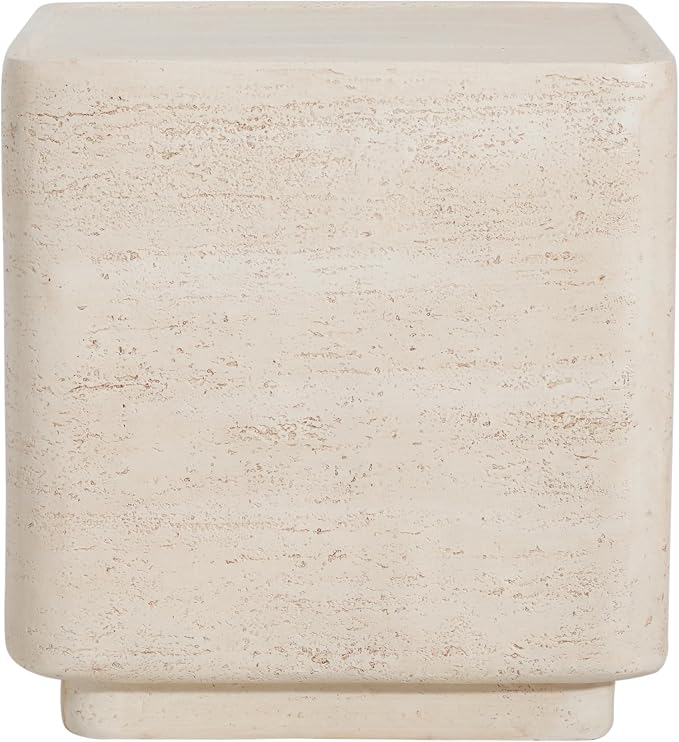 Christopher Knight Home Zax Lightweight MGO Outdoor Side Table, Square Accent Table with Stone-Like Texture, Weather Resistant Small End Table for Indoor/Outdoor Usage, No Assembly, Beige Travertine