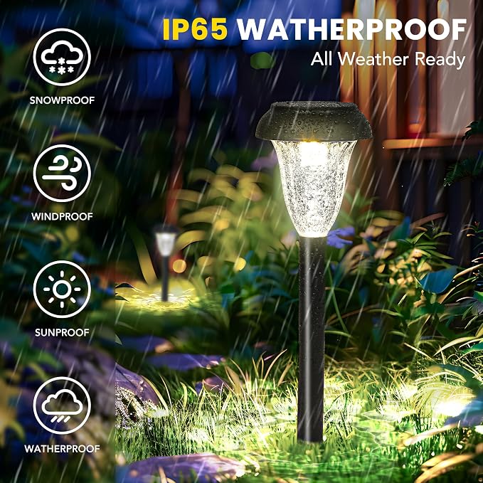 GIGALUMI Solar Lights Outdoor Waterproof, 12 Pack Cool White Pathway Lights | Solar Powered Landscape Lighting, Solar Garden Light for Decor, Patio, Garden, Yard, Pathways, Walkways