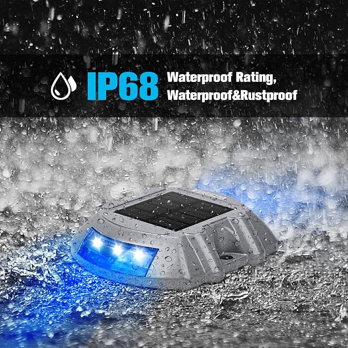 VOLISUN Solar Deck Driveway Dock Lights,Solar Pathway Lights,Blue 8 Pack | Solar Powered LED, IP68 Waterproof Led Outdoor Warning Step Marine Lights for Sidewalk Garden Yard