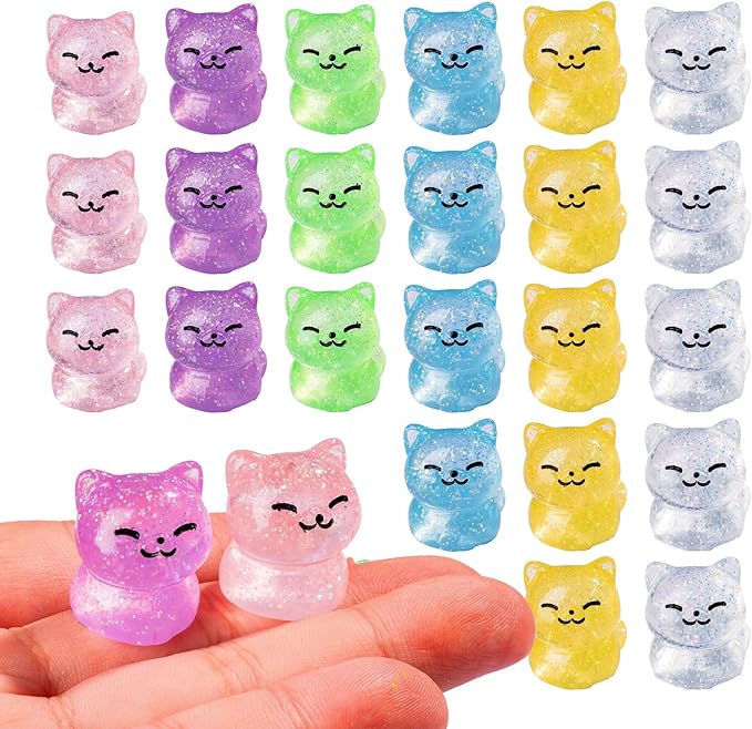 36 PCS Glitter Mini Resin Cat Figurines, Assorted Tiny Kitten Miniature Dollhouse Accessories, Bulk Cute Animal Ornaments for Micro Fairy Garden DIY Craft Aquarium Decor