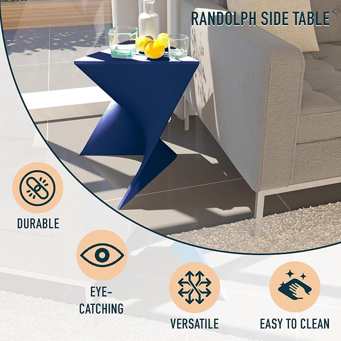 LeisureMod 15.75" Triangular Side Table, Stackable Plastic Accent End Table for Indoor & Outdoor Use, Weather-Resistant Modern Patio & Living Room Table, Set of 4, Navy Blue
