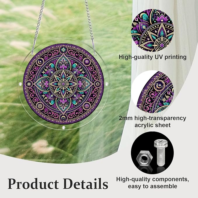 Acrylic Puzzle Suncatcher, Sun Catchers Puzzle for Window Hanging | 8.2 Inch Purple Mandala DIY Suncatcher Puzzle Gifts for Adults, Women, Men, Wife, Mom, Home & Garden Decor