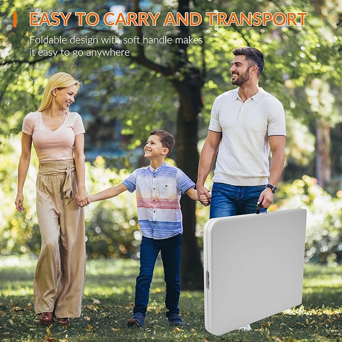 Elevon Folding Table Set with 6 White Folding Chairs,6 Feet Heavy Duty Fold-in-Half Utility Table Sets for Picnic, Event, Training, Outdoor Activities, at Home and Commercial Use