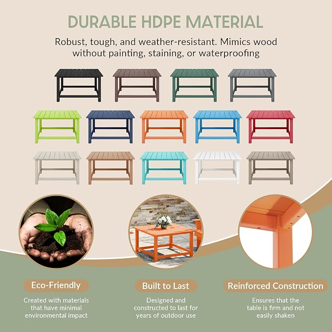 WestinTrends Malibu Low Outdoor HDPE Square Patio Coffee Table, Orange