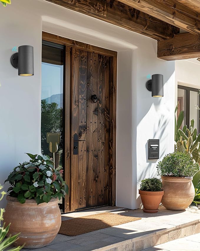 Ken & Ricky Dusk to Dawn Outdoor Wall Sconce Lights,Cylinder，Black ，1 PK | With Glass Cover,Photocell Sensor,No Glare Exterior Lighting Fixtures,E26,For House Front Porch Garage Patio Entryway