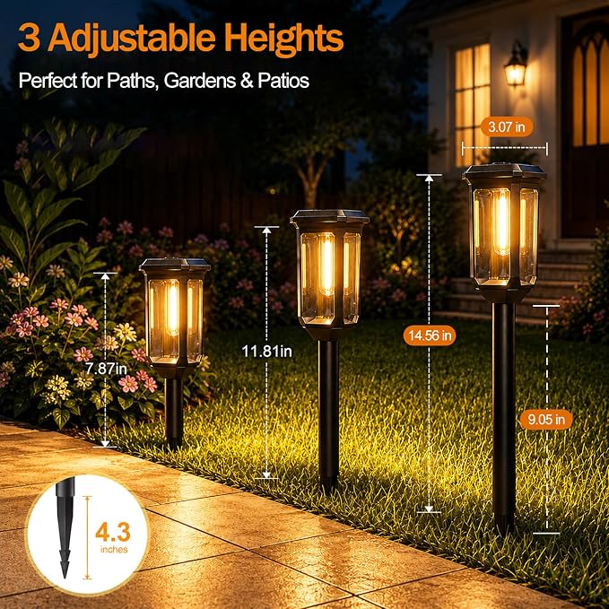 Tenmiro Solar Pathway Lights Outdoor 4 Pack, Bright Solar Garden Lights | IP65 Waterproof Shatterproof, Auto On/Off Landscape Lighting for Yard Lawn Patio Walkway Driveway Decor 3000K