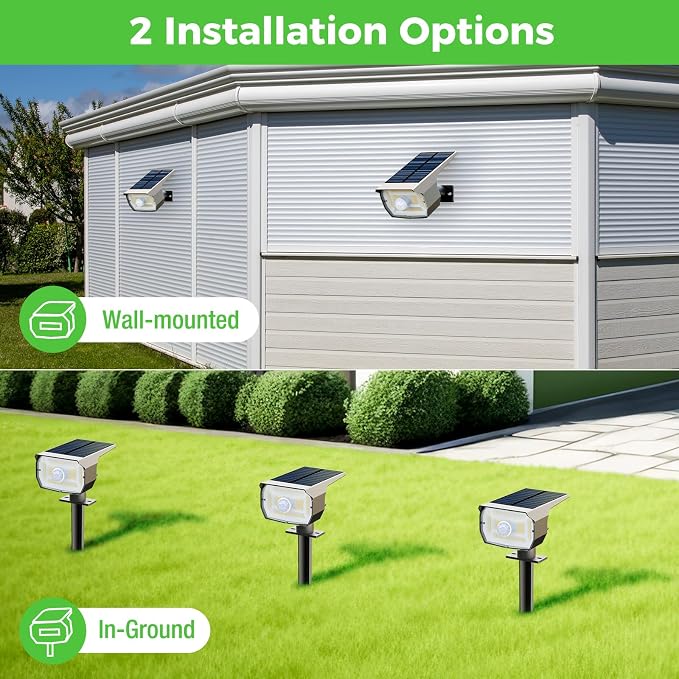 nipify Solar Lights Outdoor Waterproof, Motion Sensor Spot Lights- 4 Pack/56 LED/3 Modes Solar Powered Spotlights 2-in-1 Auto On/Off Landscape Lighting for Outside Yard Wall Garden, Cool White | 4 Pack/3 Modes/56 LED, Cool White, Solar Powered, Lightin...