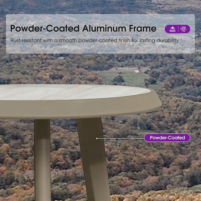 PURPLE LEAF Counter Height Table Patio Round Table Dining Coffee Kitchen Breakfast Bistro Outdoor Pub Bar Table for Garden Balcony, Champagne
