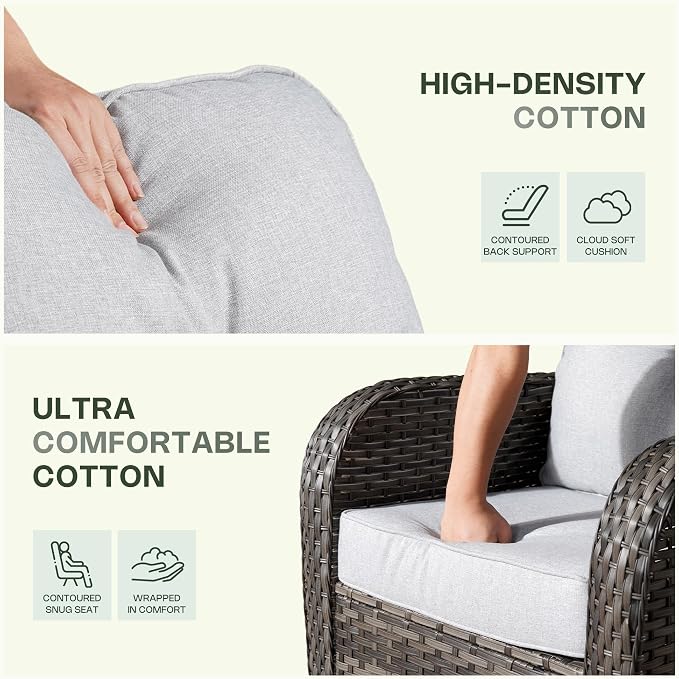 Patio Furniture Set, Outdoor Wicker Chairs of 2, Modern Rattan Outdoor Chairs Conversation Set, All Weather High Back Patio Sofa with Comfy Cushions for Porch, Balcony, Garden, Grey