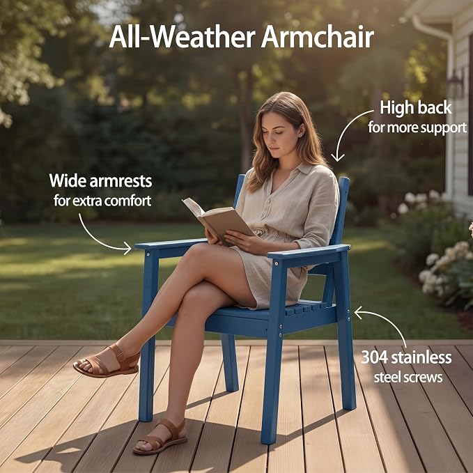 10-Piece Outdoor Dining Set, All-Weather HDPE Patio Furniture, Two 66.5" Slatted Table with 1.6" Umbrella Hole & 8 Ergonomic Armchairs, Heavy Duty 350lbs Capacity, UV Resistant, Blue