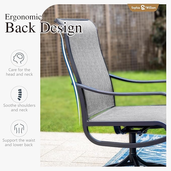 Sophia & William Patio Dining Sets Outdoor Dining Set for 6 Patio Table and Chairs Set 7 Pieces with Swivel Patio Chairs, 60"x 37" Wood Like Metal Table for Garden Pool All Weather Grey
